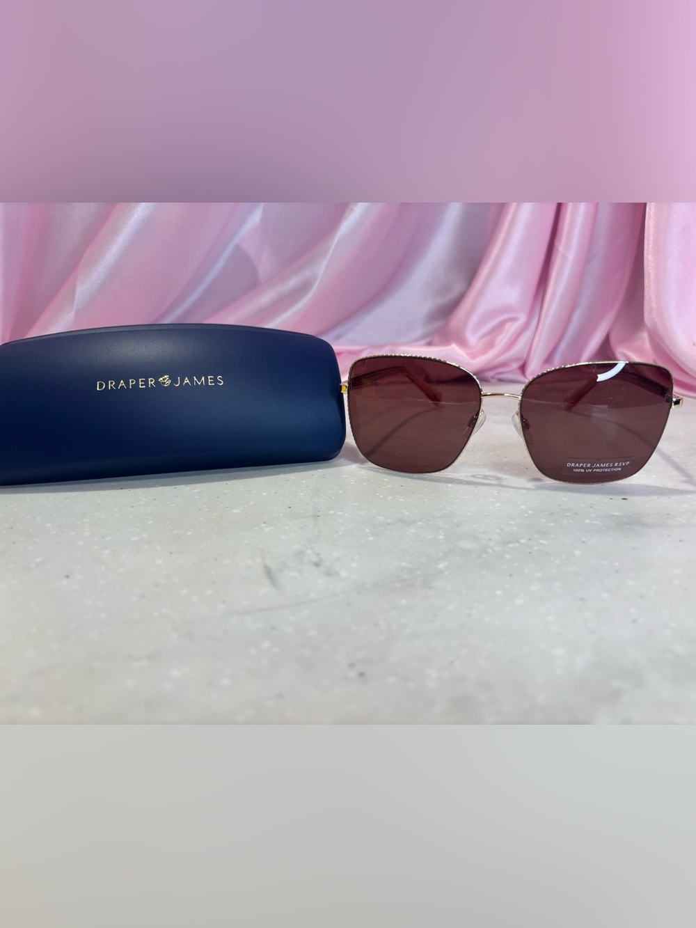 Draper James Gold Metal Frame Sunglasses with Pink Lenses